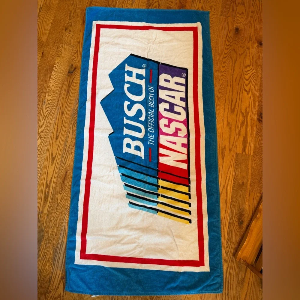 Nascar Busch Logo Beach Towel in Blue, White, Red, Yellow, Purple